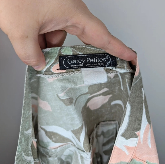 Vintage Garey Petites 100% Cotton A lIne Monstera Green Coral Floral Skirt 12 - Picture 7 of 10